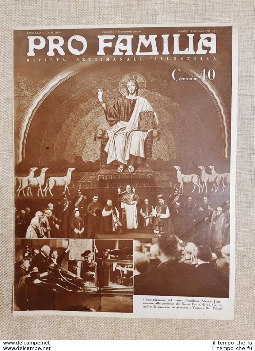 Copertina Pro Familia Del 1937 Roma Papa Pio XI Inaugurazione Pontificio Ateneo - Autres & Non Classés