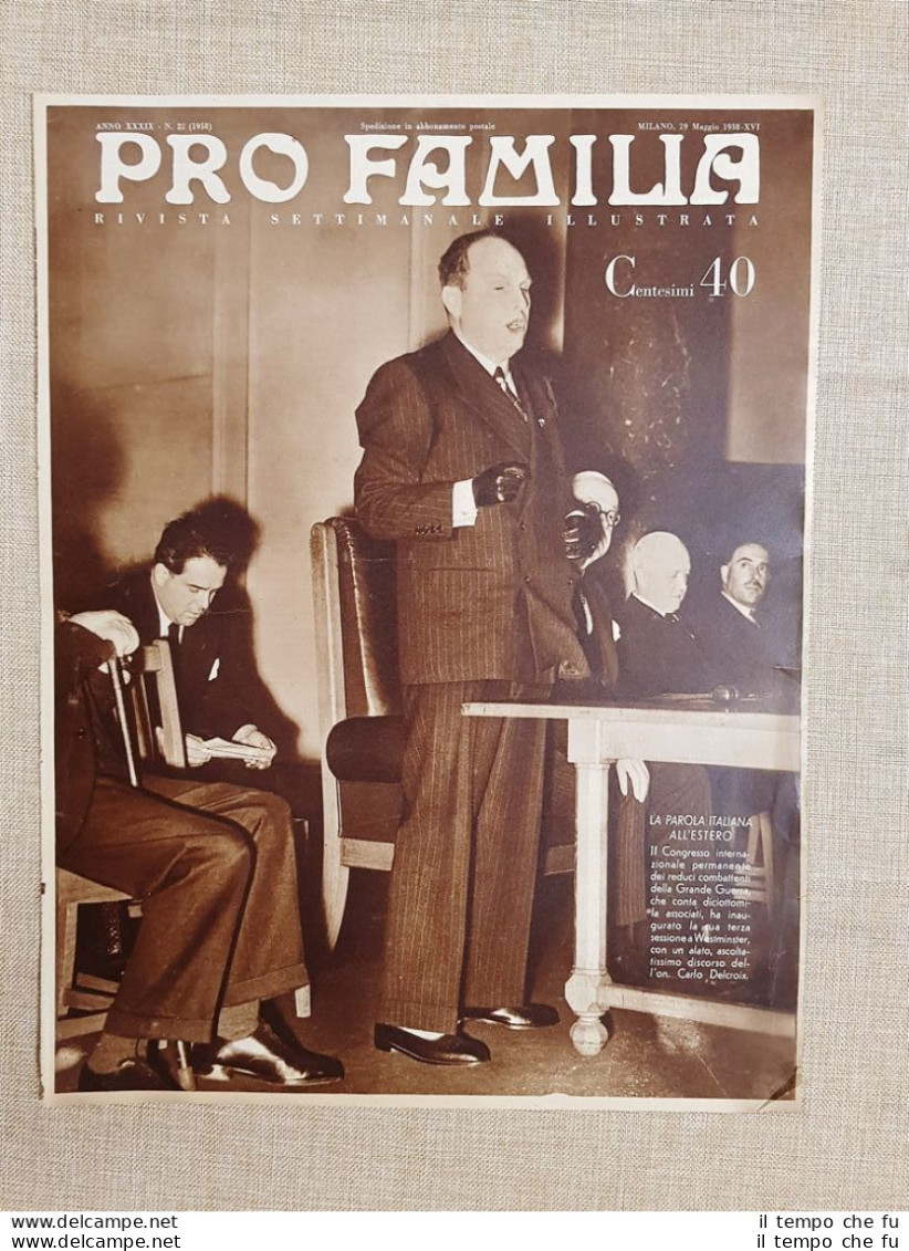 Copertina Pro Familia Del 1938 L'ex Combattente Carlo Delcroix A Westminster - Andere & Zonder Classificatie