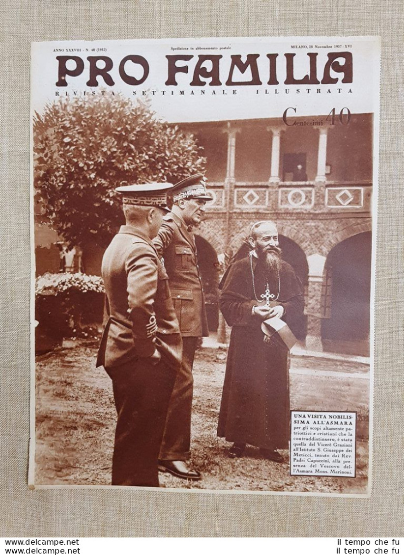 Copertina Pro Familia Del 1937 Asmara Il Vicerè Graziani E Il Vescovo Marinoni - Autres & Non Classés