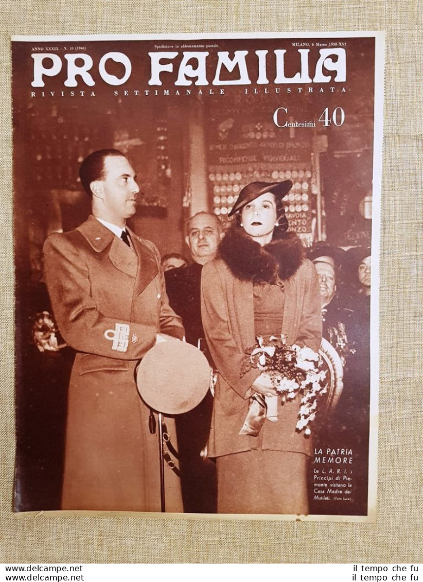 Copertina Pro Familia 1938 Umberto II Di Savoia E Maria José Del Belgio Mutilati - Autres & Non Classés