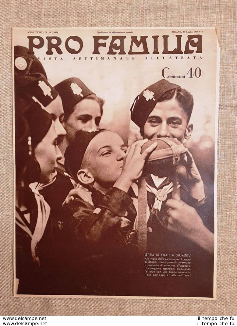 Copertina Pro Familia Del 1938 Gioventù Fascista In Partenza Per Campo Di Asiago - Altri & Non Classificati