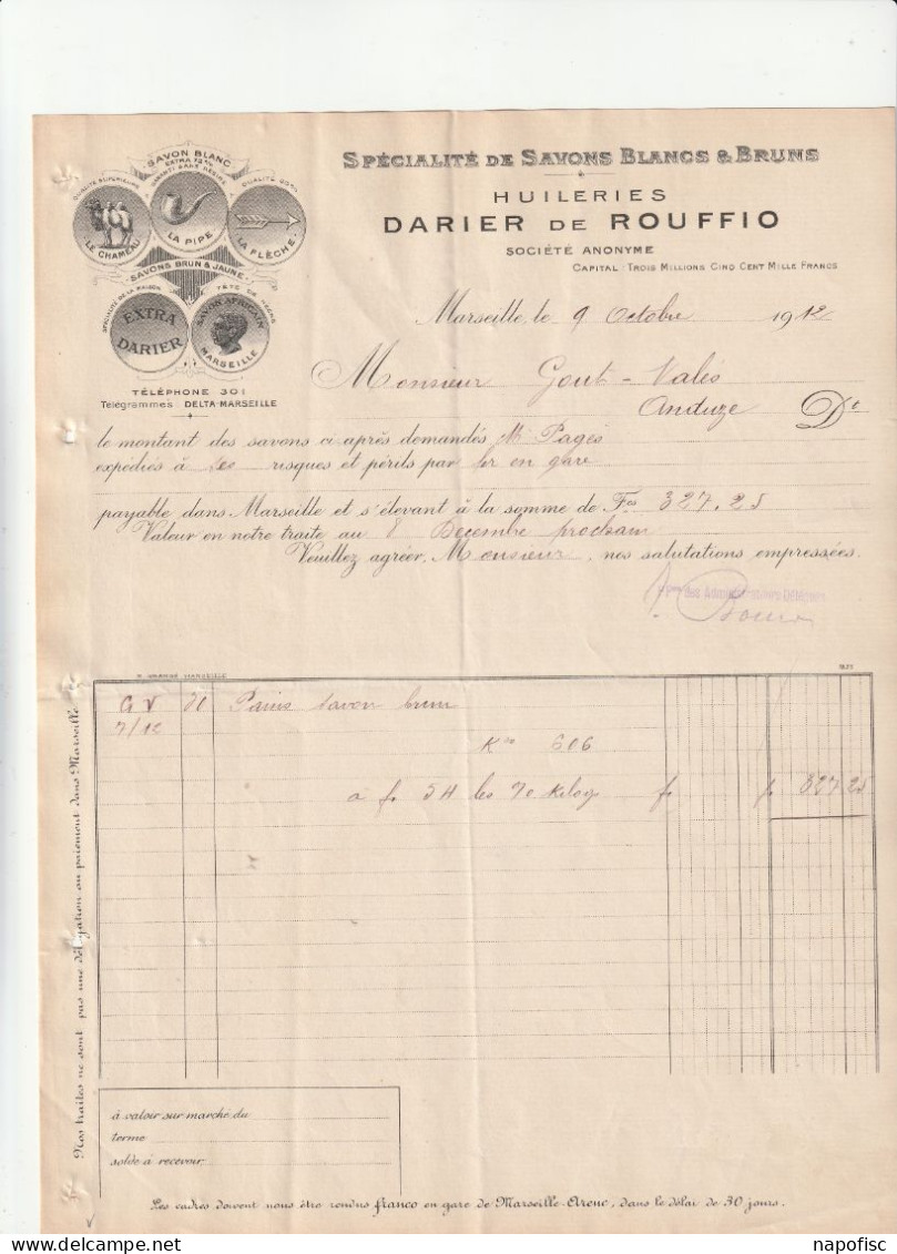 13-Darier De Rouffio...Spécialité De Savons Blancs & Bruns..Marseille...(Bouches-du-Rhône)...1912 - Chemist's (drugstore) & Perfumery