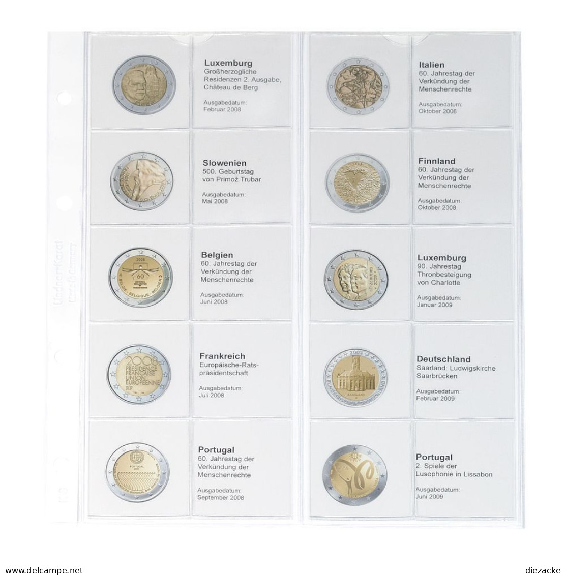 Lindner Vordruckblatt Karat Für 2 Euro-Münzen 1118-4 Neu - Matériel