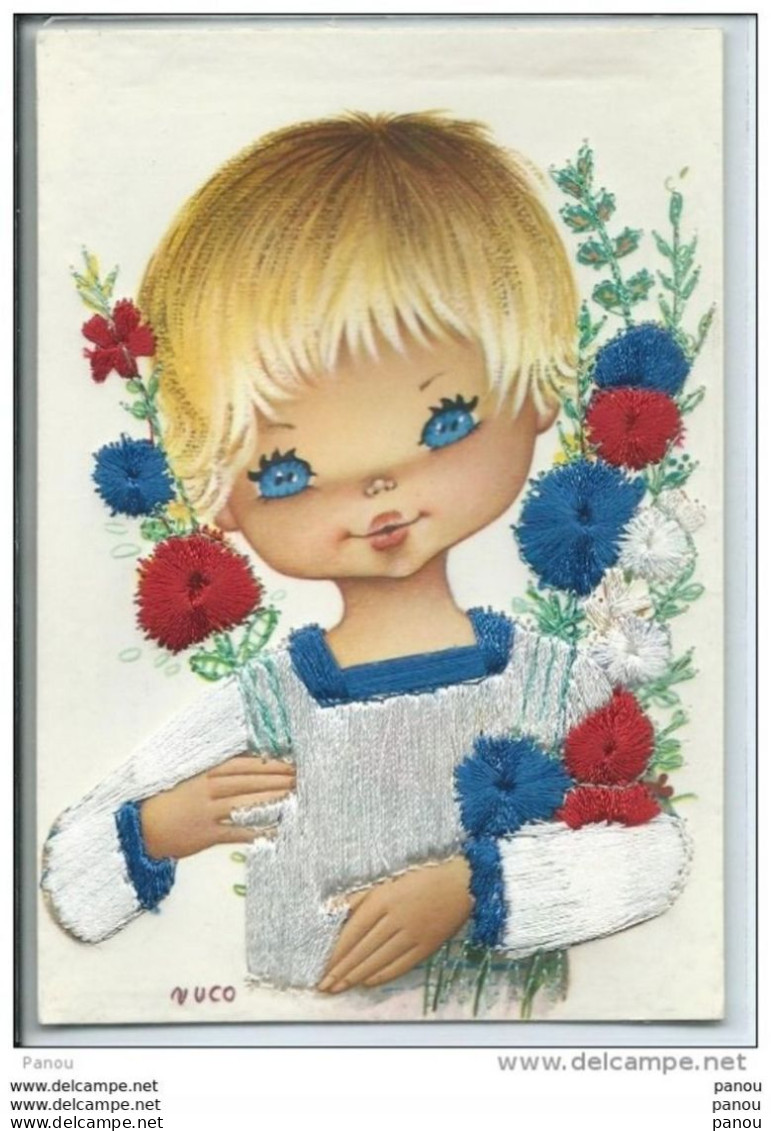 LOT 9 CPA POSTCARDS ENFANTS GARÇONS CHILDREN KINDERS Embroidered Silk Carte Brodee BONNE ANNEE - Altri & Non Classificati