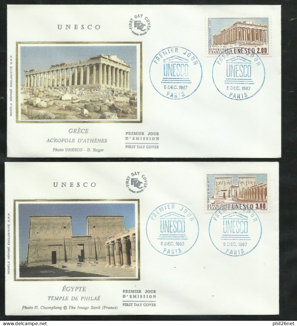 2 FDC Lettres Illustrées Premier Jour Paris Le 05/12/1987  Service N° 98 Et 99   UNESCO Cachet Illustré Bleu B/TB  Soldé - 1980-1989