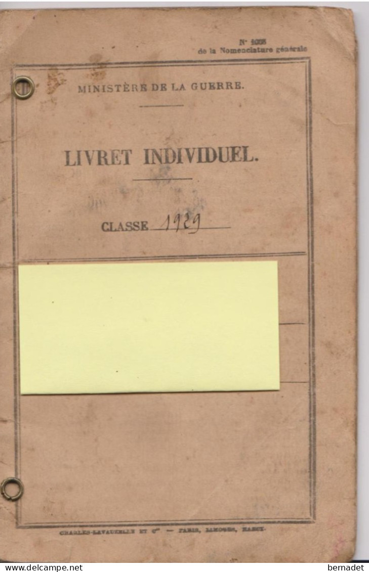 MINISTERE DE LA GUERRE LIVRET INDIVIDUEL 1929 . EXEMPTE CONSEIL DE REVISION DE LA LOZERE 1930 - Documenti