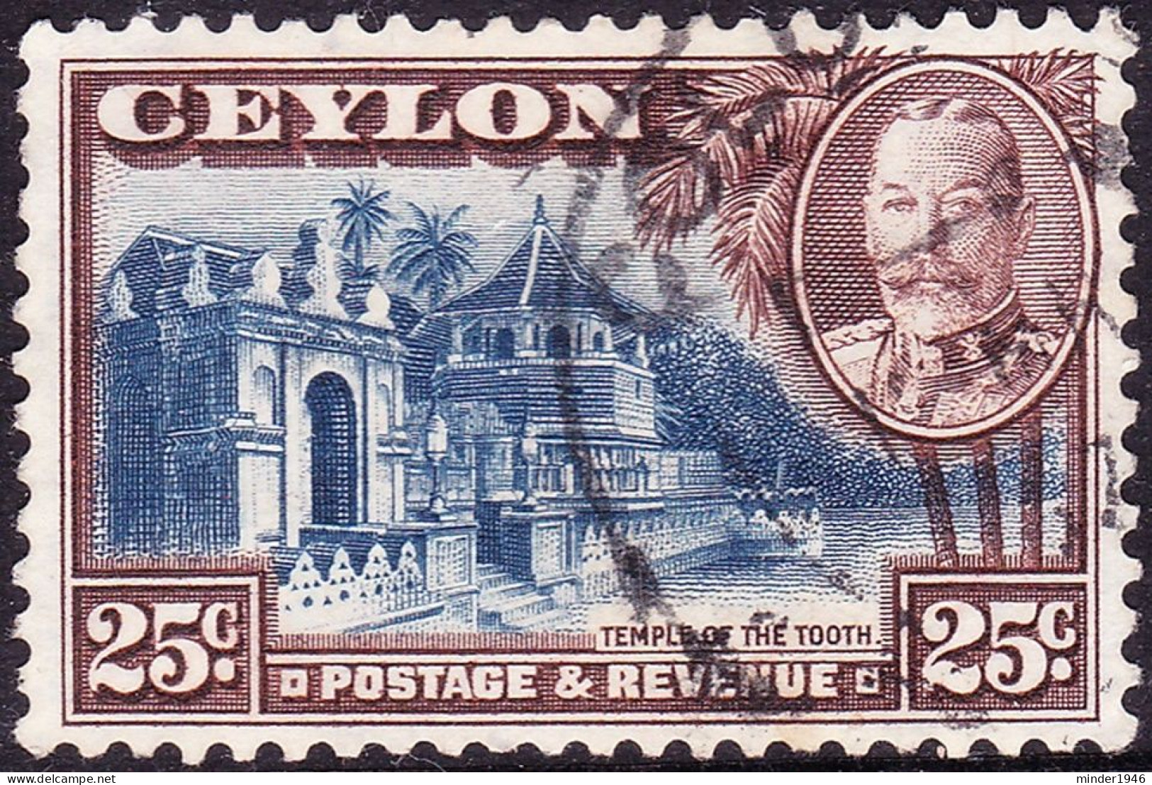 CEYLON 1935 KGV 25c Deep-Blue & Chocolate SG375 FU - Ceylon (...-1947)