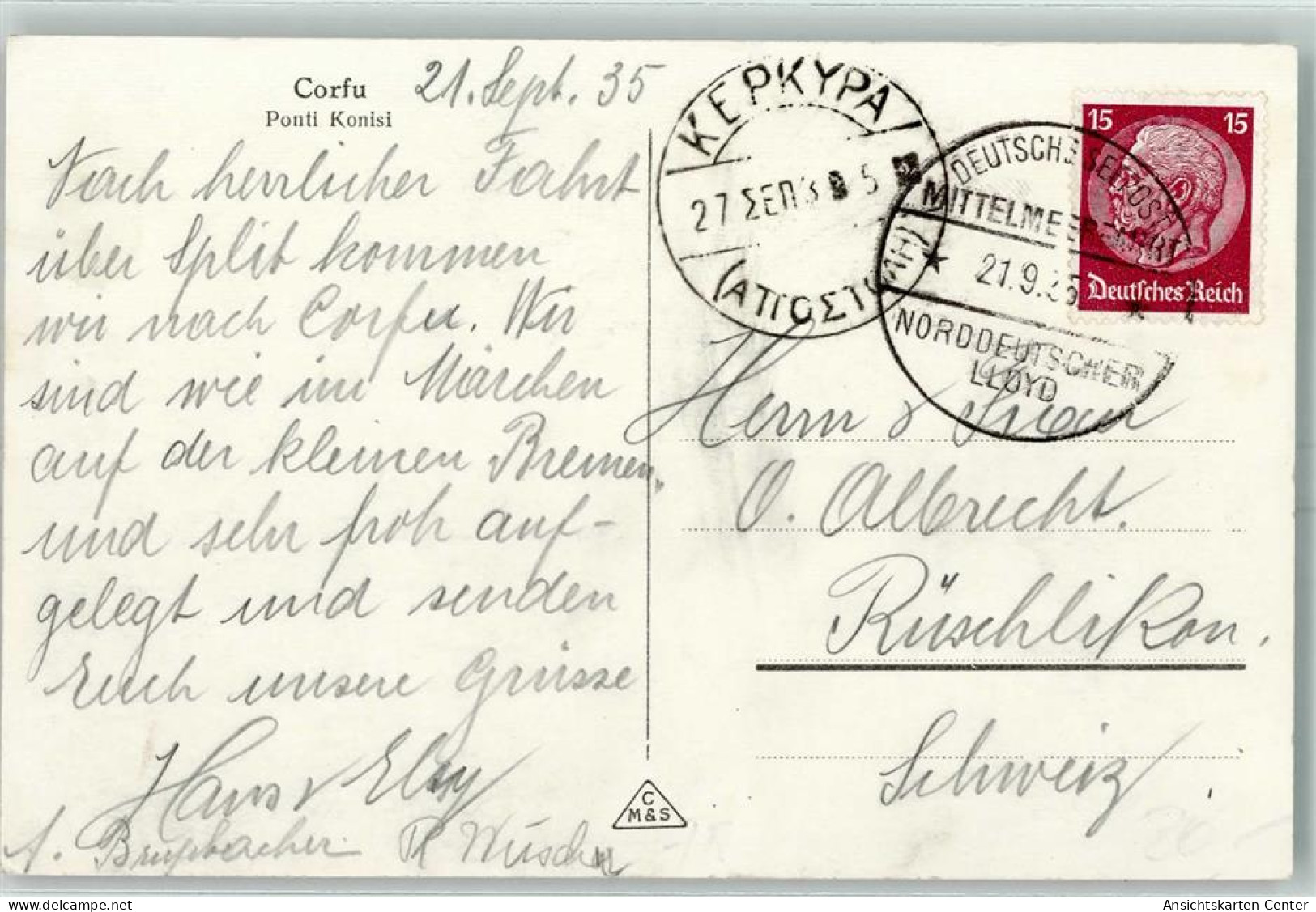 13165302 - Dt. Seepost Mittelmeerfahrt 21.9.1935 Nordd. Lloyd - Altri & Non Classificati