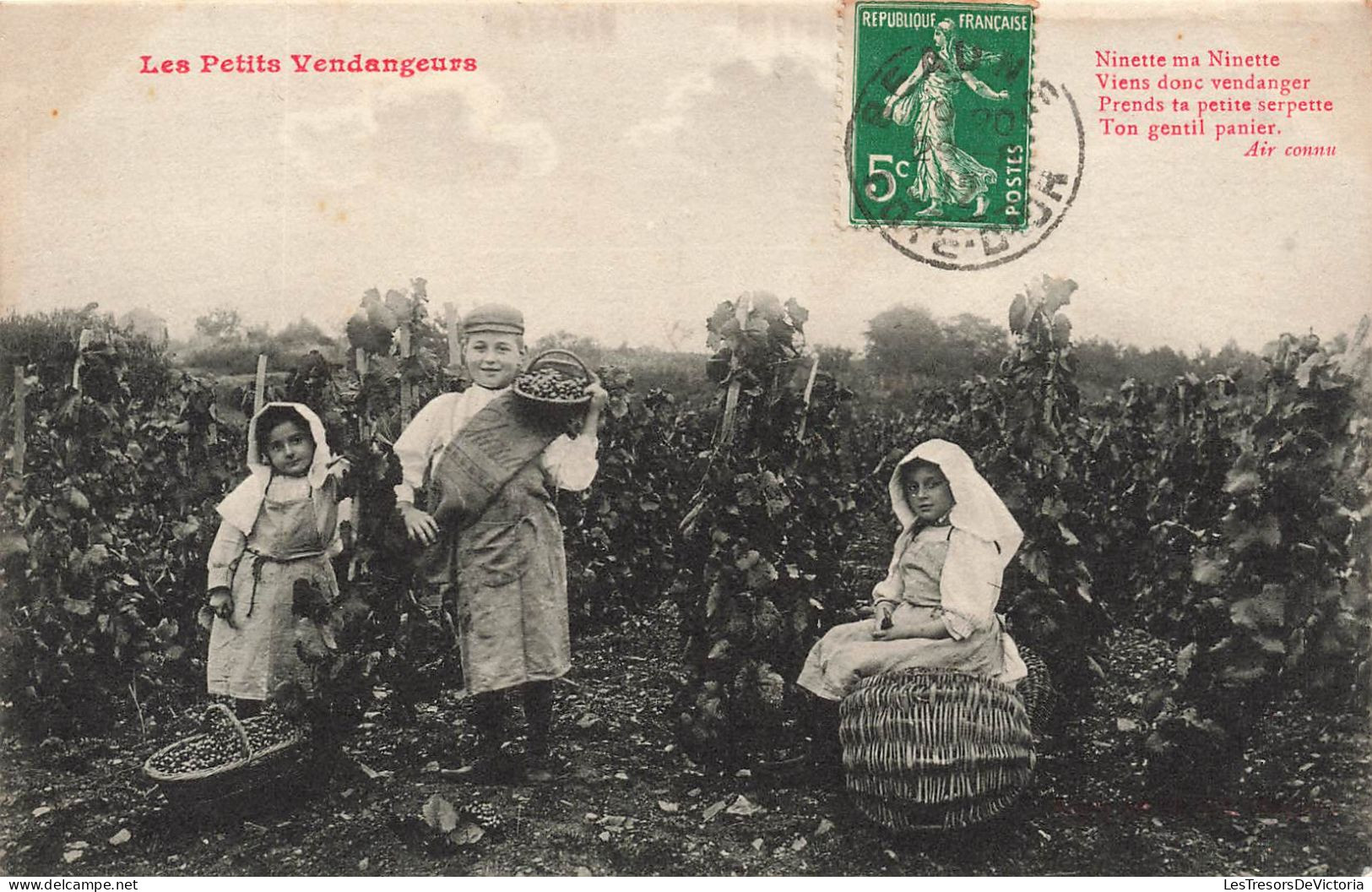 FOLKLORE - Personnages - Les Petits Vendangers - Ninette Ma Ninette - Carte Postale Ancienne - People