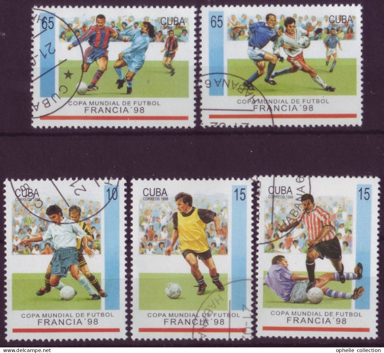 Amérique - Cuba - Francia 98 - Copa Mundial De Football - 5 Timbres Différents - 7126 - Autres & Non Classés