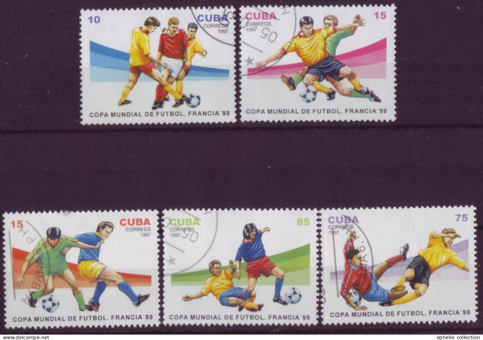 Amérique - Cuba - Francia 98 - Copa Mundial De Football - 5 Timbres Différents - 7127 - Sonstige & Ohne Zuordnung