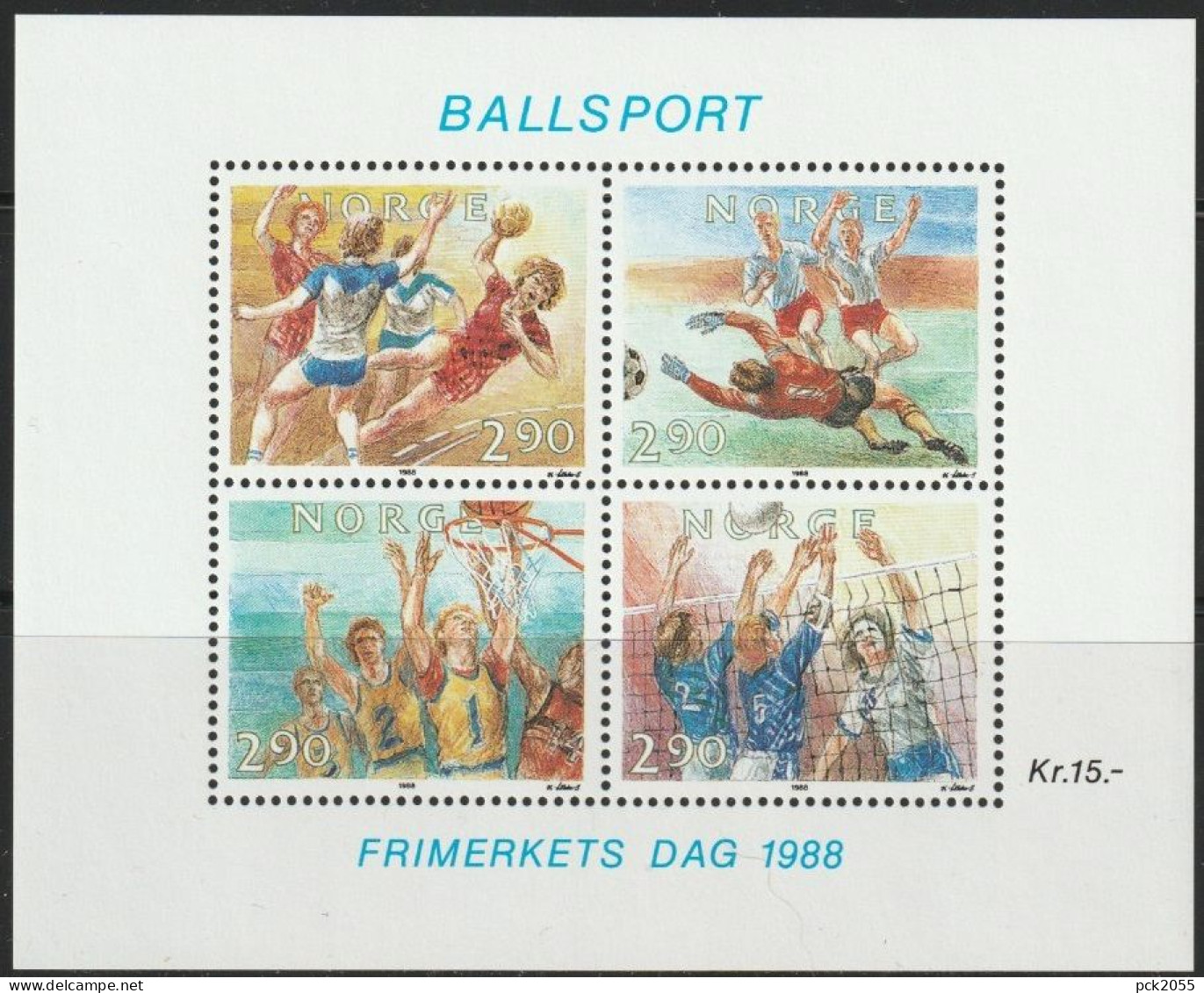 Norwegen 1988 Mi-Nr. Block 10 Tag Der Briefmarke Ballsport ( D 4370  ) - Blocks & Kleinbögen