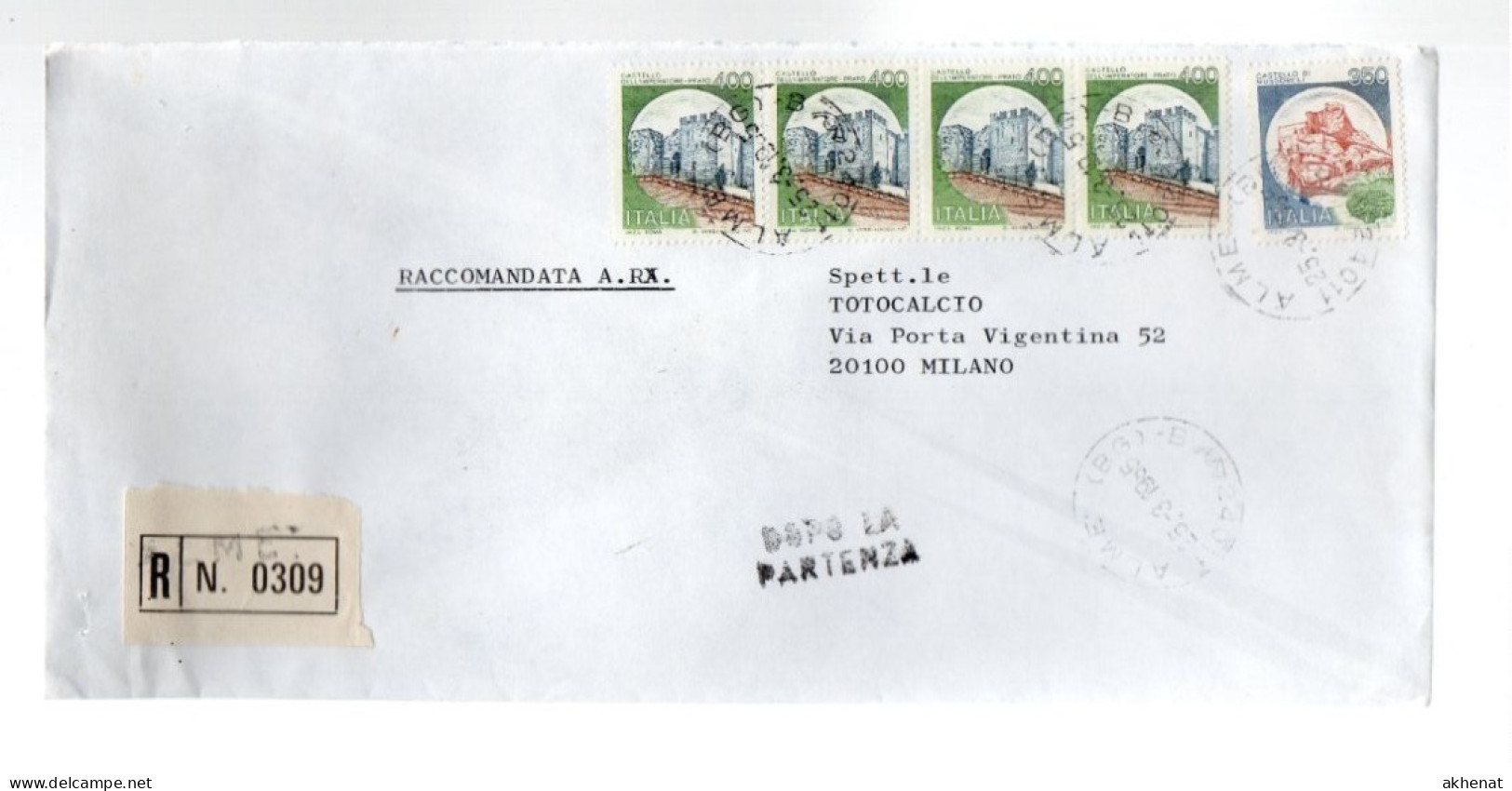 SS5006 - ITALIA 1985  CASTELLI : 400 Lire X 4 Su Raccomandata Commerciale + Complementari - 1981-90: Marcophilia