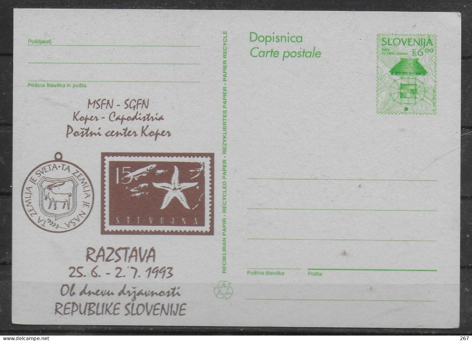 SLOVENIE Carte PAP  Razstava Poissons - Poissons