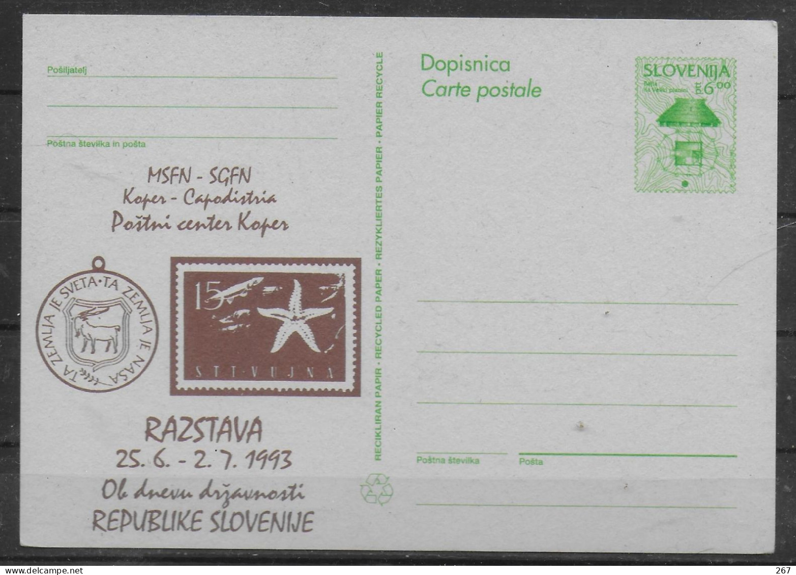 SLOVENIE Carte PAP  Razstava Poissons - Fishes