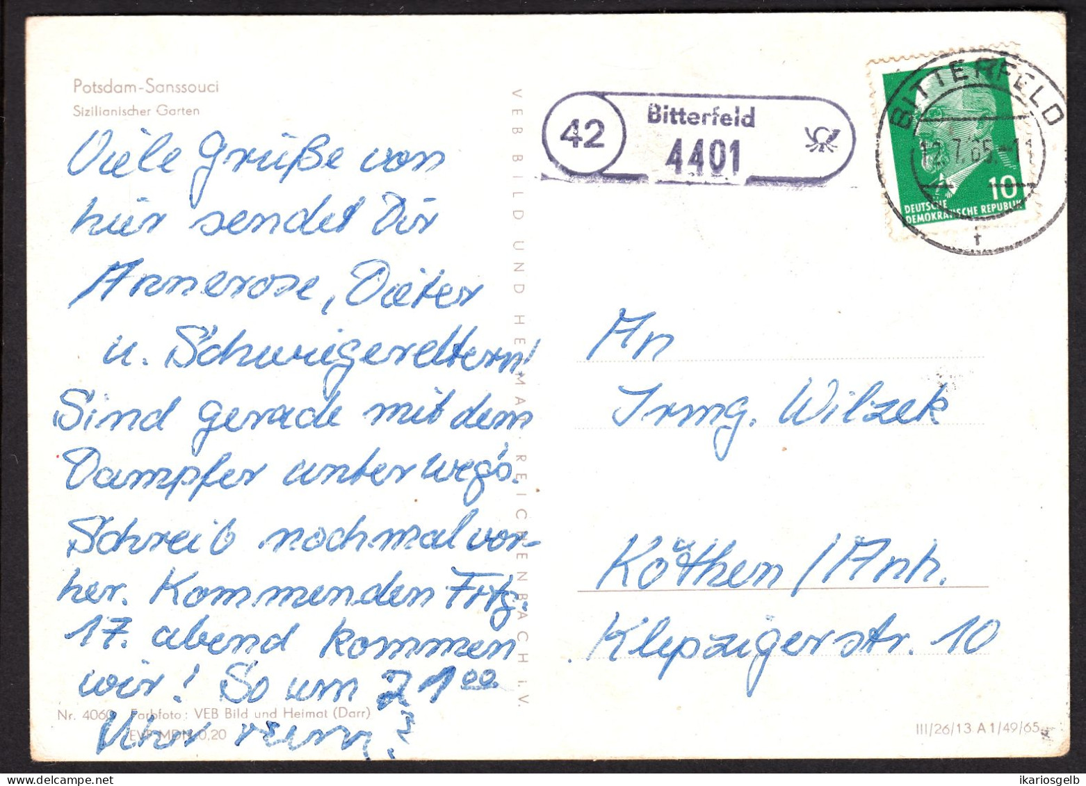 42 BITTERFELD 4401 1965 LANDPOSTSTEMPEL Blau 10Pf-Ulbricht > Köthen - Covers & Documents