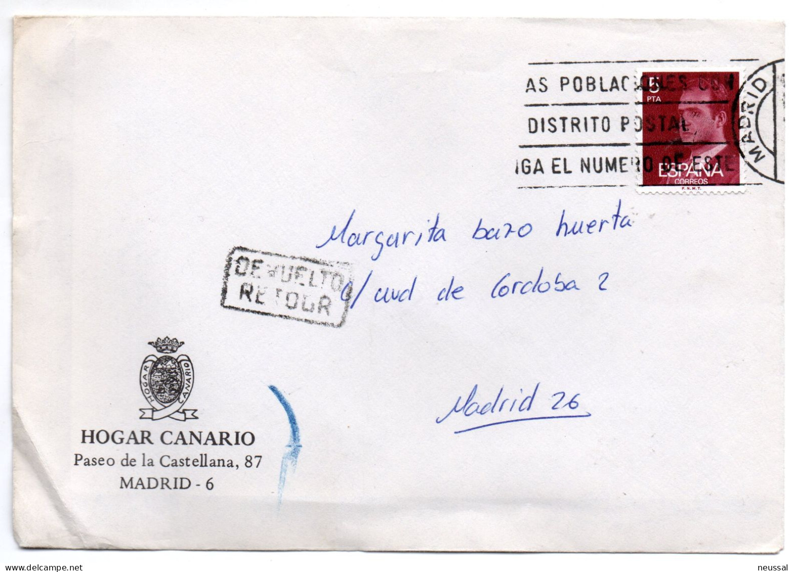 Carta  Devuelta  Hogar Canario. - Cartas & Documentos