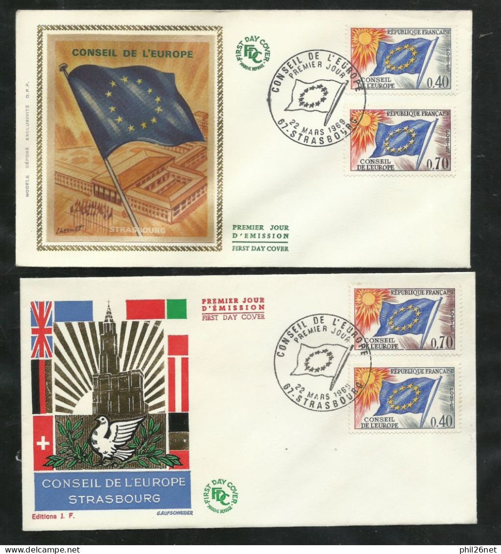 2 FDC Lettres Illustrées Premier Jour Strabourg Le 22/03/1969  Service N°31 Et 35  Conseil De L'Europe  B/TB   Soldé - 1960-1969