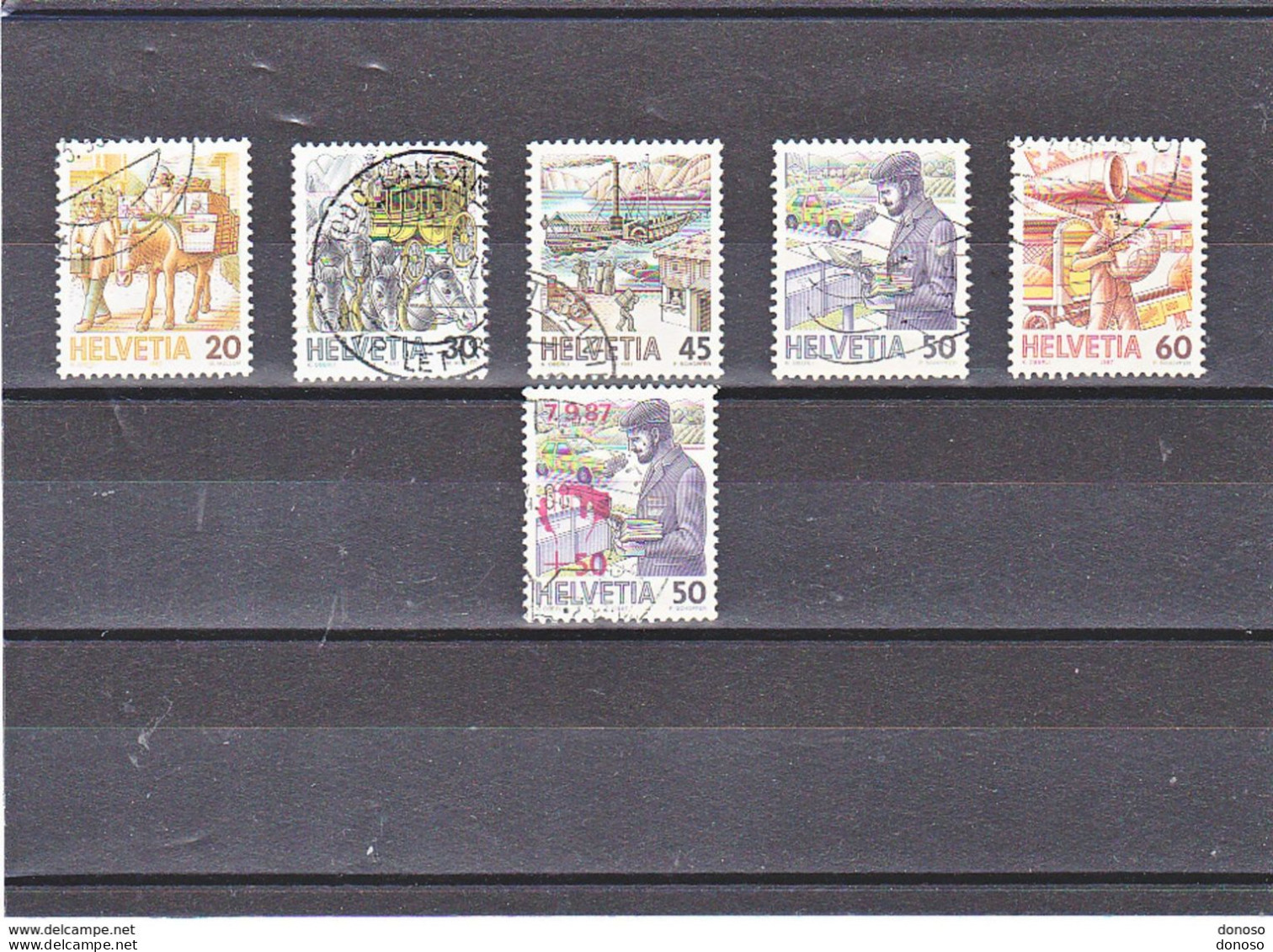 SUISSE 1987 TRANSPORT POSTAL Yvert 1264-1268 + 1287 Oblitérés, Cote : 2,75 Euros - Used Stamps
