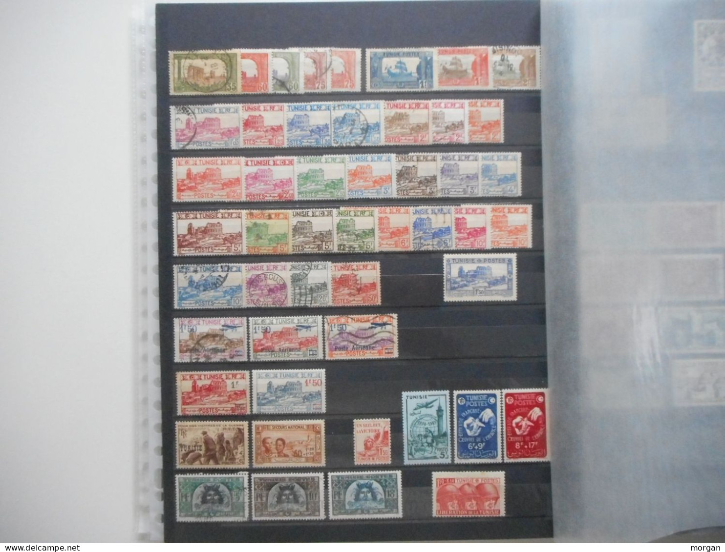 COLONIES FRANCAISES, TUNISIE, BEAU LOT INTERESSANT DE TIMBRES NEUFS ET VOYAGES + TIMBRES EN FEUILLES  , TOUS LES SCANS