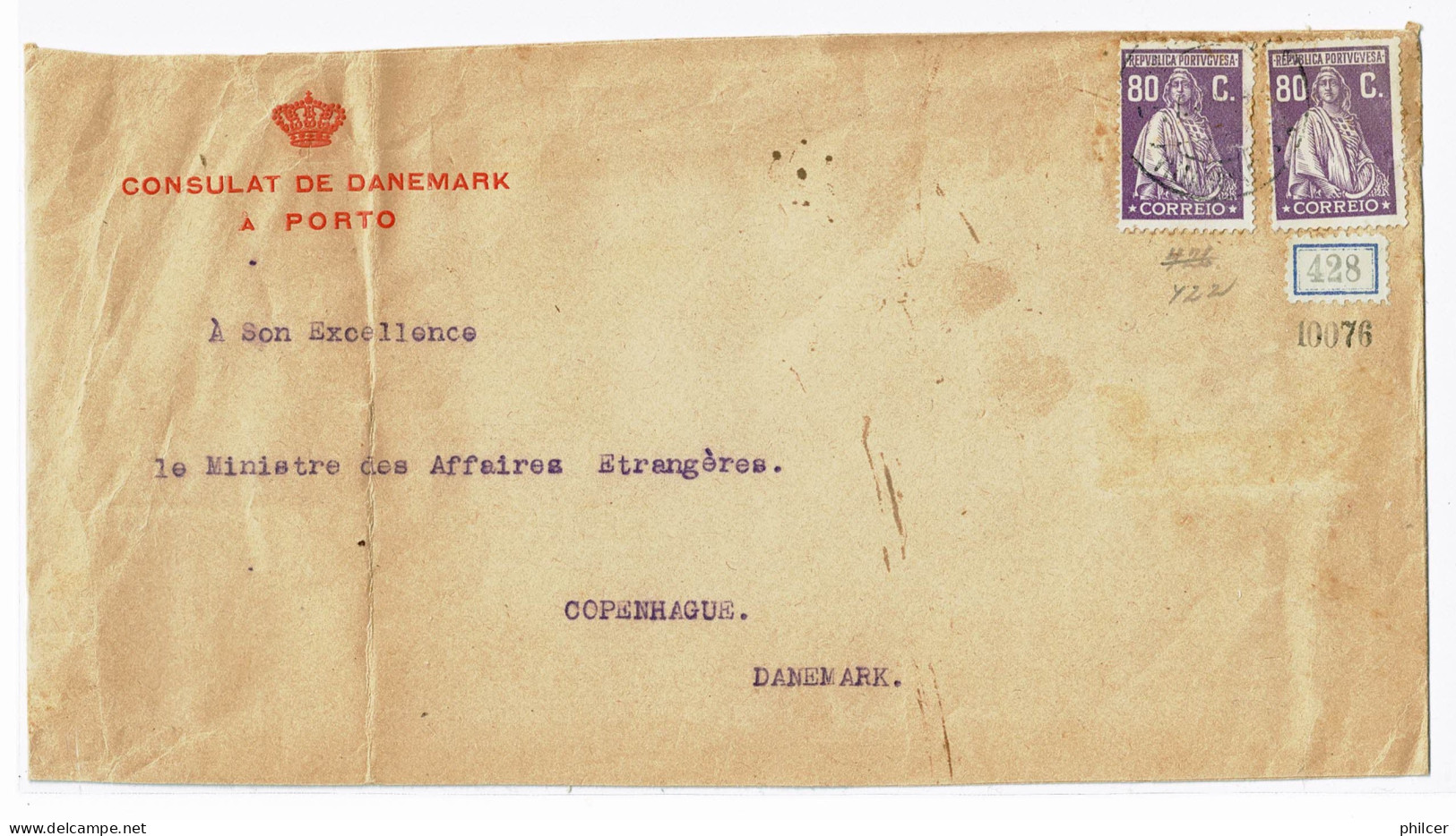 Portugal, 1927, # 286, Para Copenhague - Covers & Documents