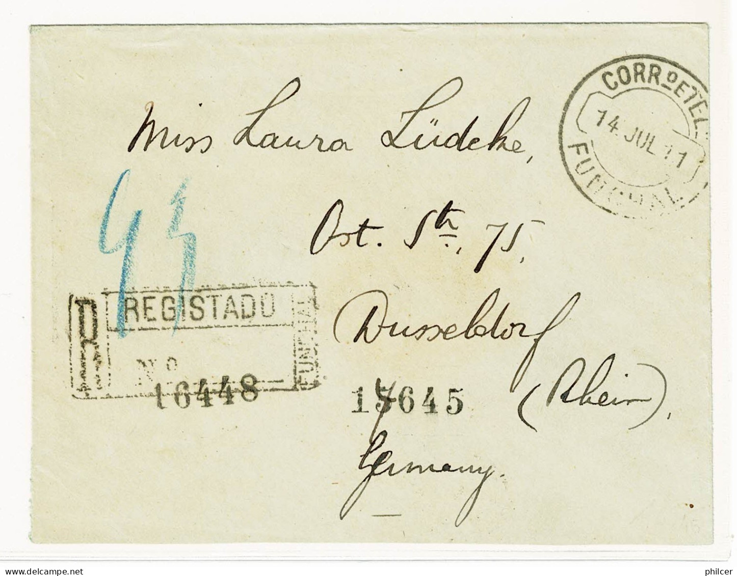 Portugal, 1910, # 178, Para Dusseldorf - Storia Postale