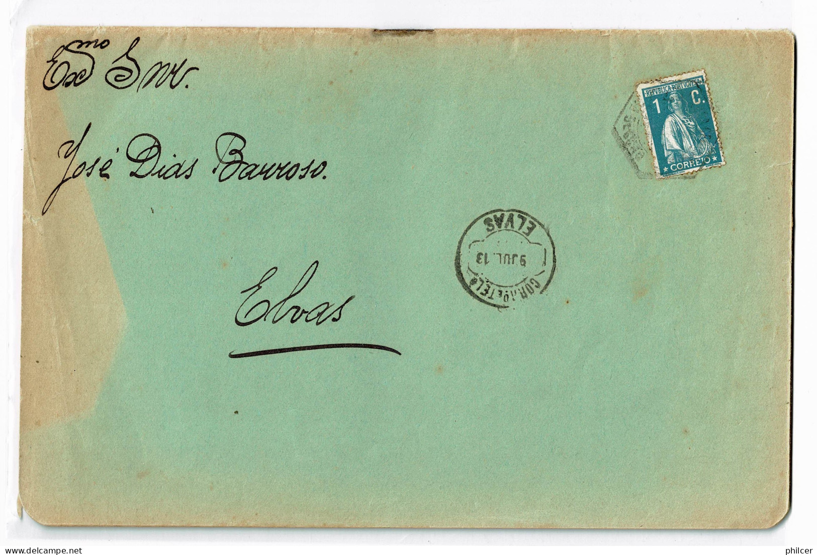 Portugal, 1913, # 208, Para Elvas - Lettres & Documents