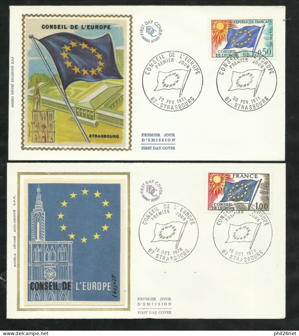 2 FDC Lettres Illustrées Premier Jour Strabourg 20/02/1971 Service N°33 Et 16/10/1976 N°49 Conseil De L'Europe  B/TB - 1970-1979