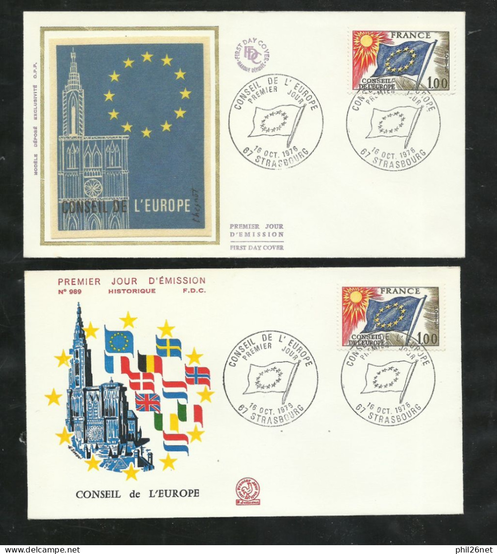 2 FDC Lettres Illustrées Premier Jour Strabourg Le  16/10/1976  Service  N°49 Conseil De L'Europe  B/TB Soldé - 1970-1979