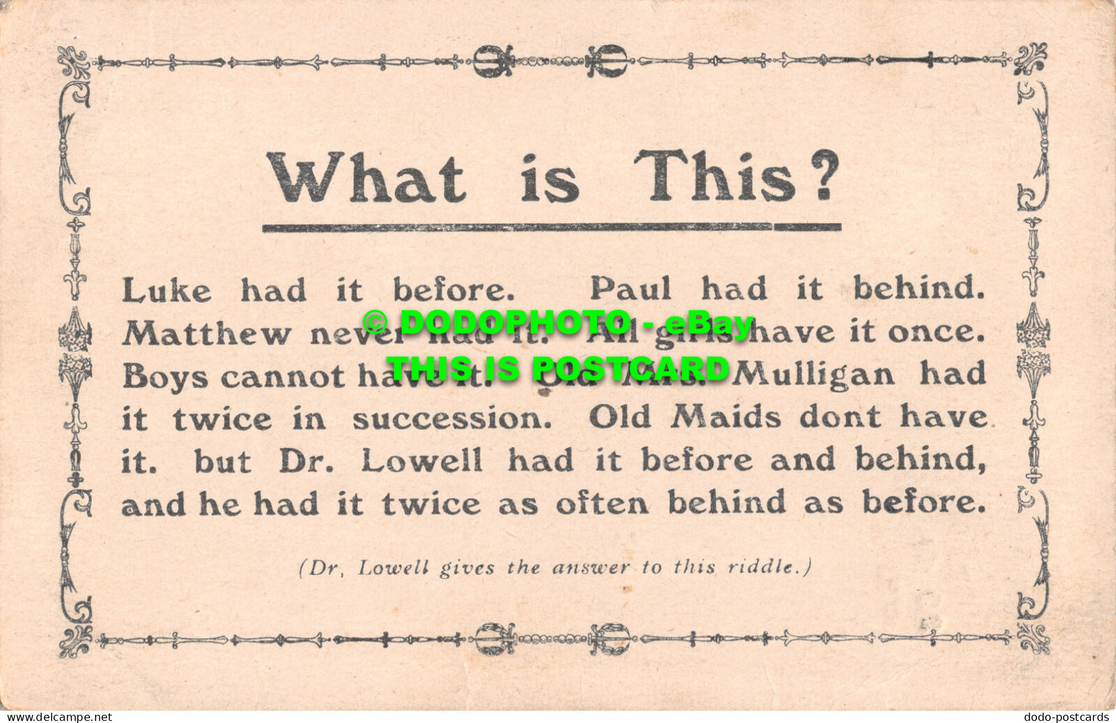 R477001 What Is This. Luke Had It Before. Paul Had It Behind. Dr. Lowell Gives T - Monde