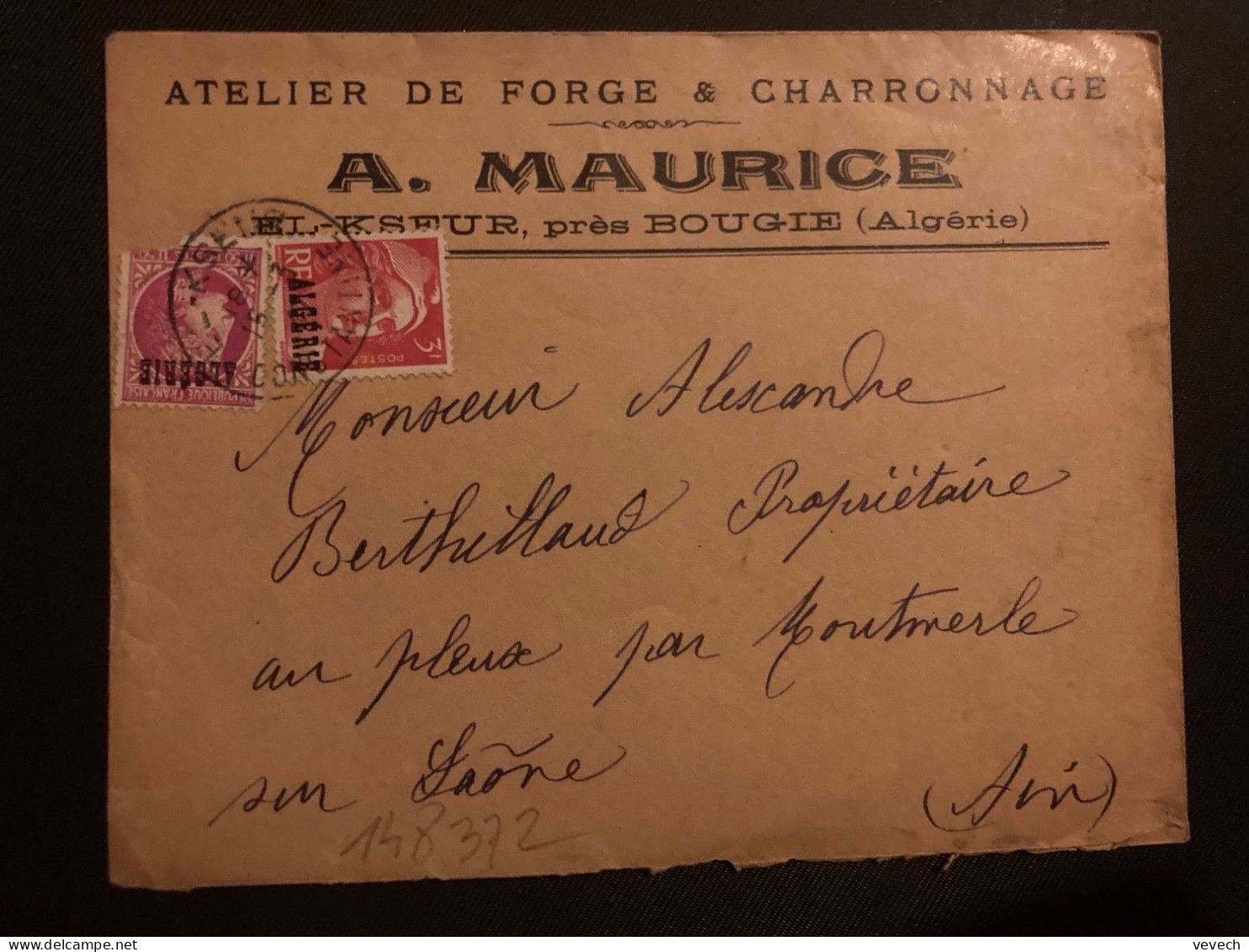 LETTRE A MAURICE ATELIER DE FORGE + TP M DE GANDON 3F Surch.ALGERIE+ CERES 1F50 OBL.15-3 47 EL-KSEUR CONSTANTINE - 1945-54 Marianna Di Gandon