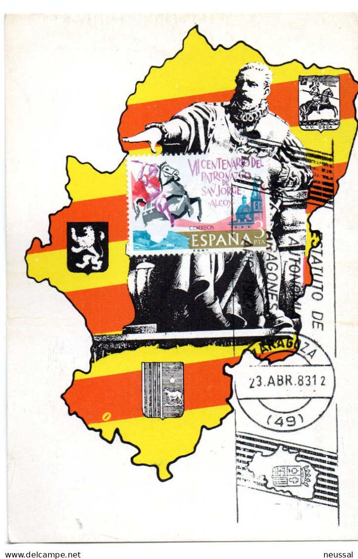 Tarjeta Con Matasellos Commemorativo Estatuto Aragones - Storia Postale