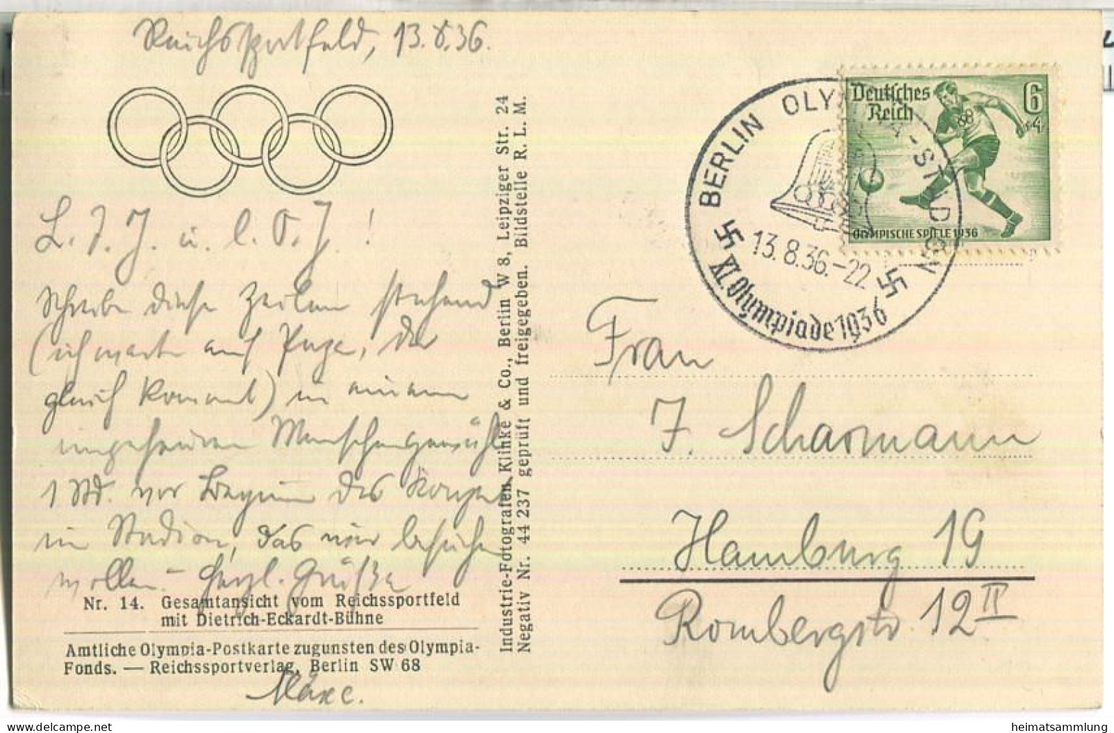 Berlin-Charlottenburg - Gesamtansicht Reichssportfeld - Amtliche Olympia-Postkarte 1936 - Reichssportverlag Berlin - Charlottenburg