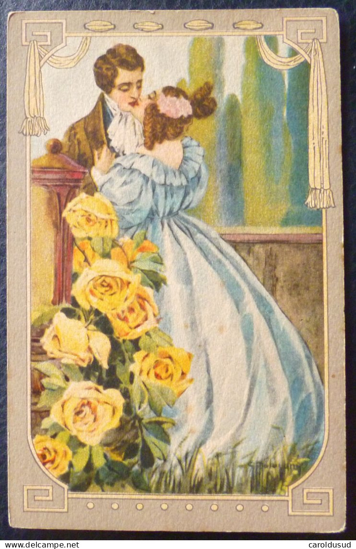 Cpa Lot 2x Litho Art Nouveau Illustrateur Malugani Milano 7636 Couple  Amoureux Deco Roses Jaune Et Rose - Andere & Zonder Classificatie