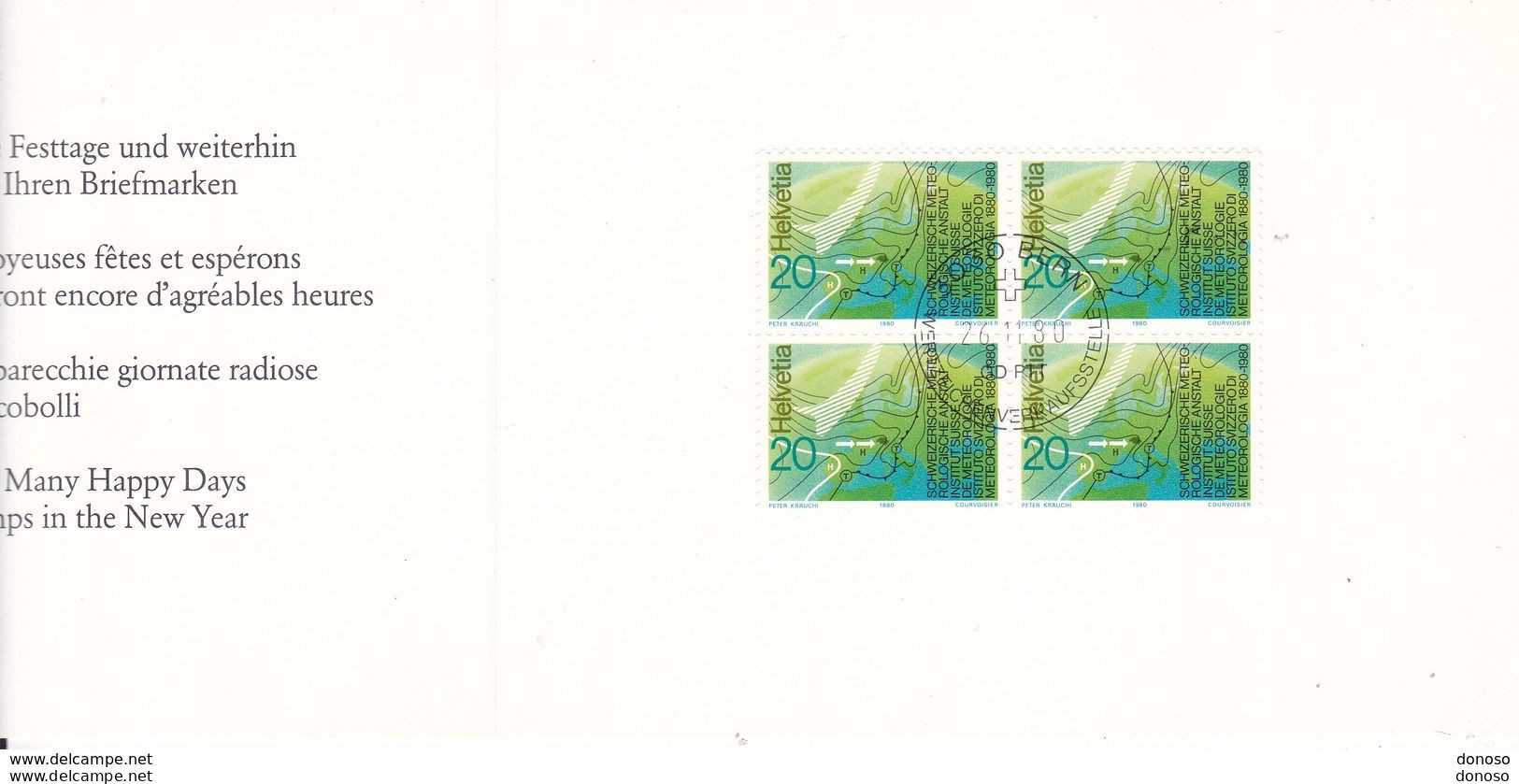 SUISSE 1980 Encart Voeux De Noël Et Nouvel An Des PTT Suisses BLOC DE 4 - Covers & Documents