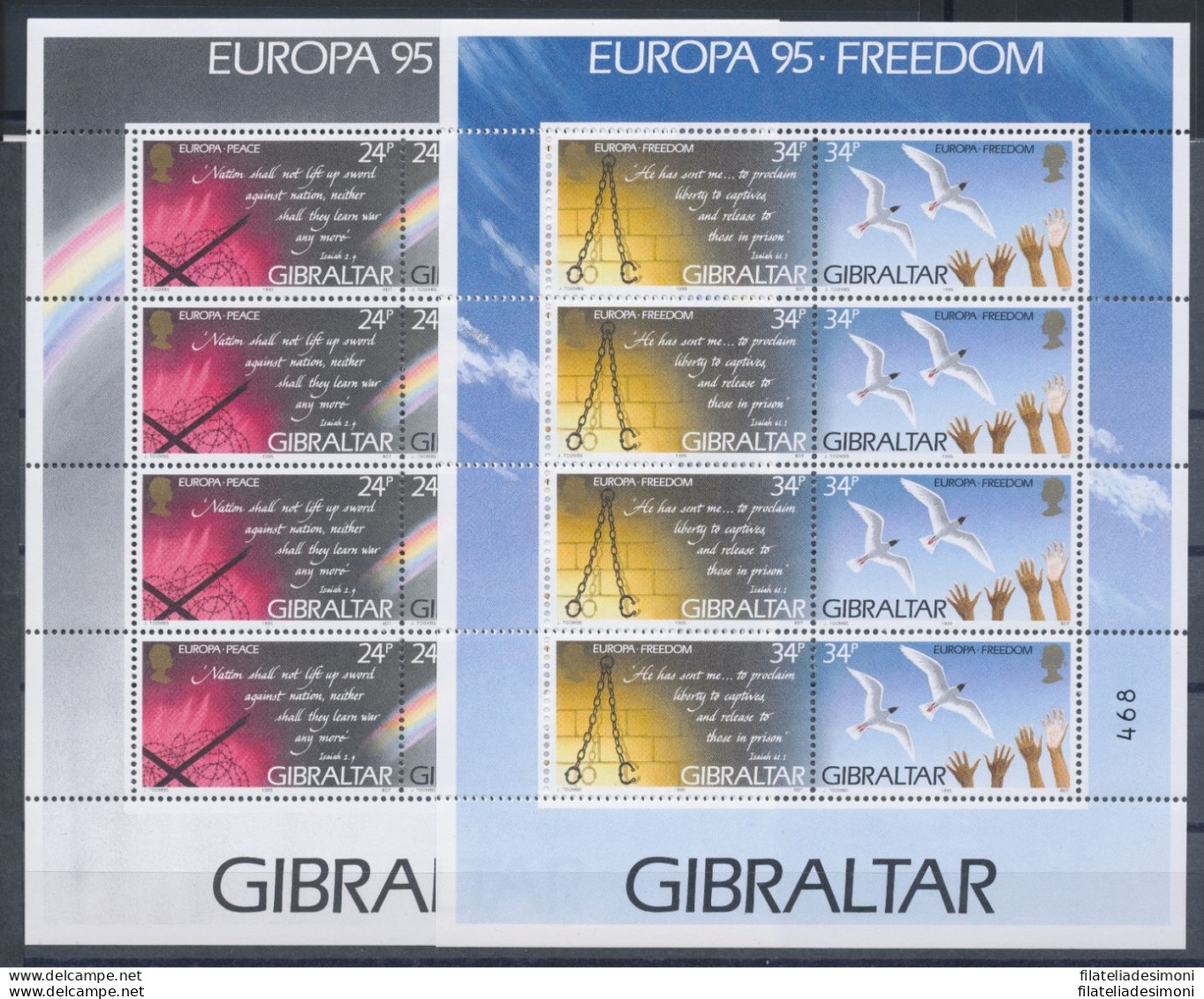 1995 EUROPA CEPT Gibilterra/Gibraltarr 2 Minifogli Di 4 Valori MNH** - Other & Unclassified