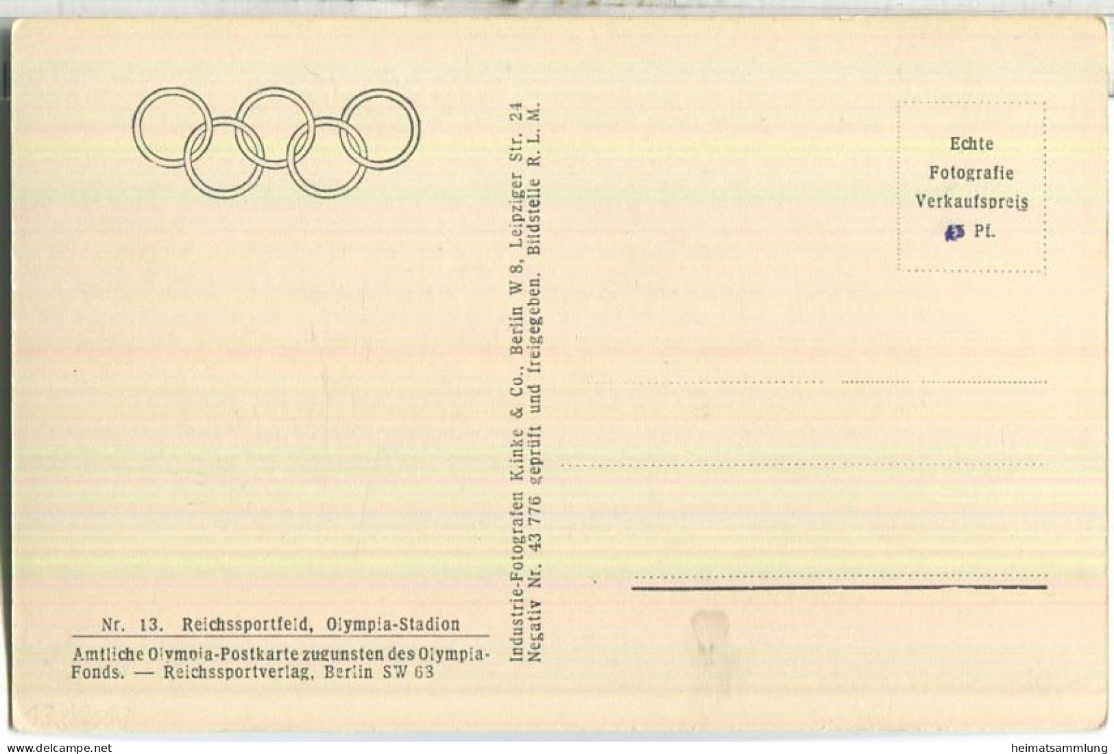 Berlin-Charlottenburg - Gesamtansicht Reichssportfeld - Amtliche Olympia-Postkarte 1936 - Reichssportverlag Berlin - Charlottenburg