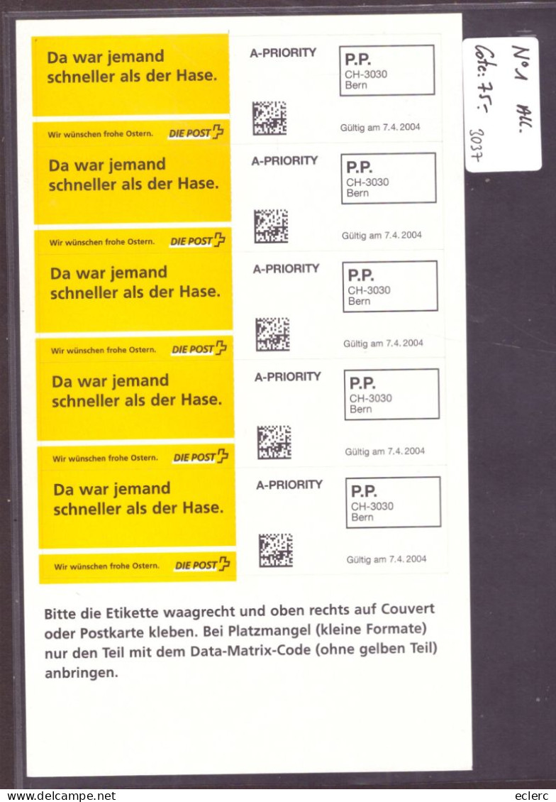 PAQUES 2004 - FEUILLET ETIQUETTES EN ALLEMAND - COTE: 75.- - Automatic Stamps