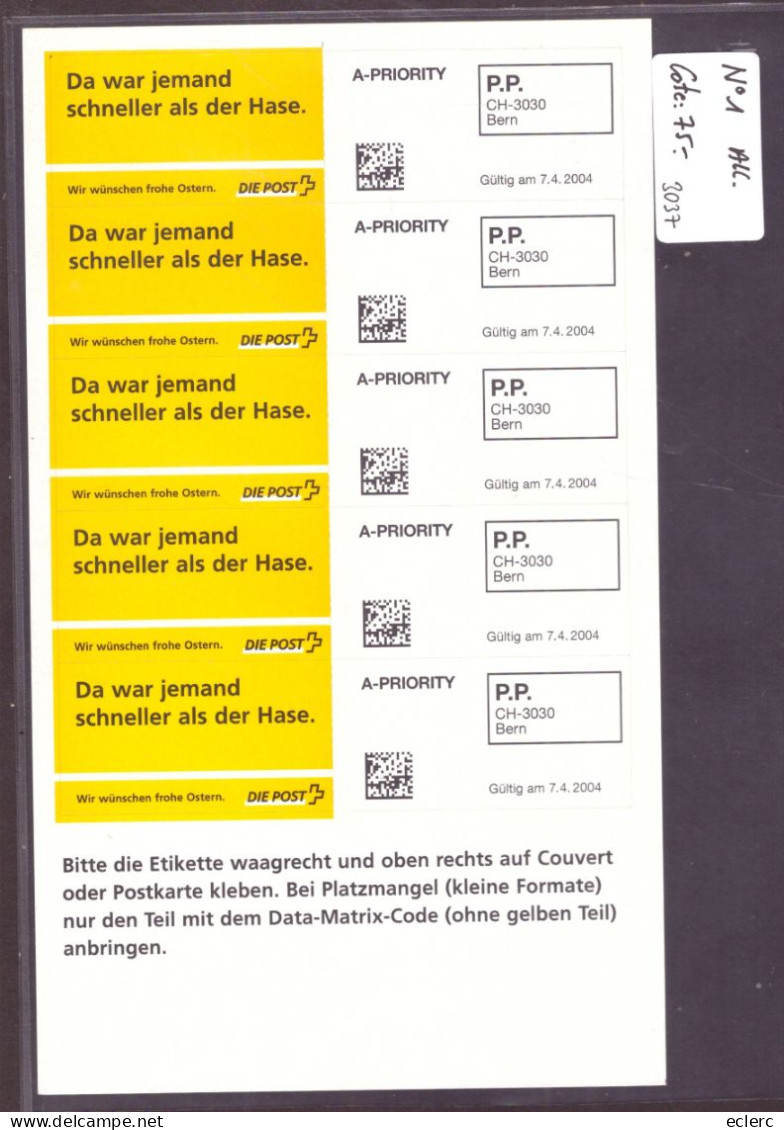 PAQUES 2004 - FEUILLET ETIQUETTES EN ALLEMAND - COTE: 75.- - Francobolli Da Distributore