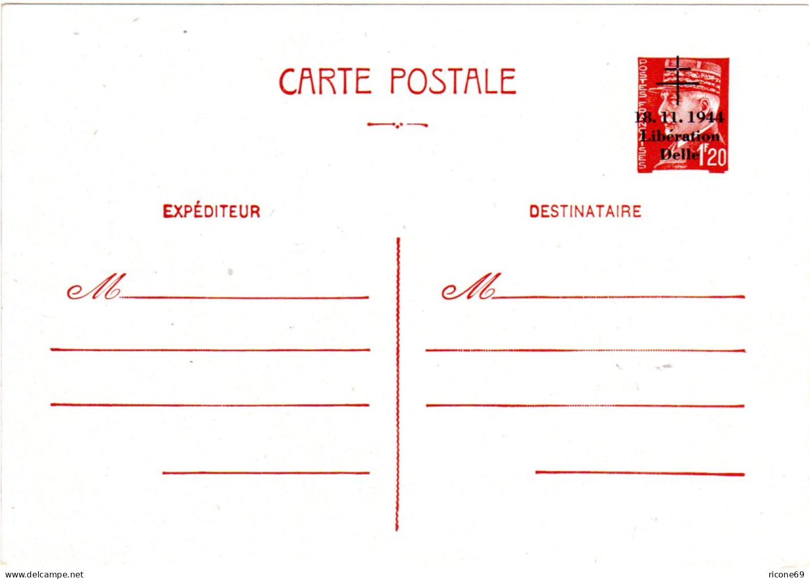 Frankreich, C P E P 1,20 F Neuf Surcharge 18.11.1944 / Libération/ Delle - Other & Unclassified