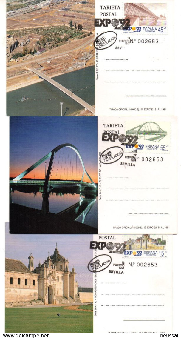 3 Tarjetas Con Matasellos Commemorativo Expo 92 - Brieven En Documenten