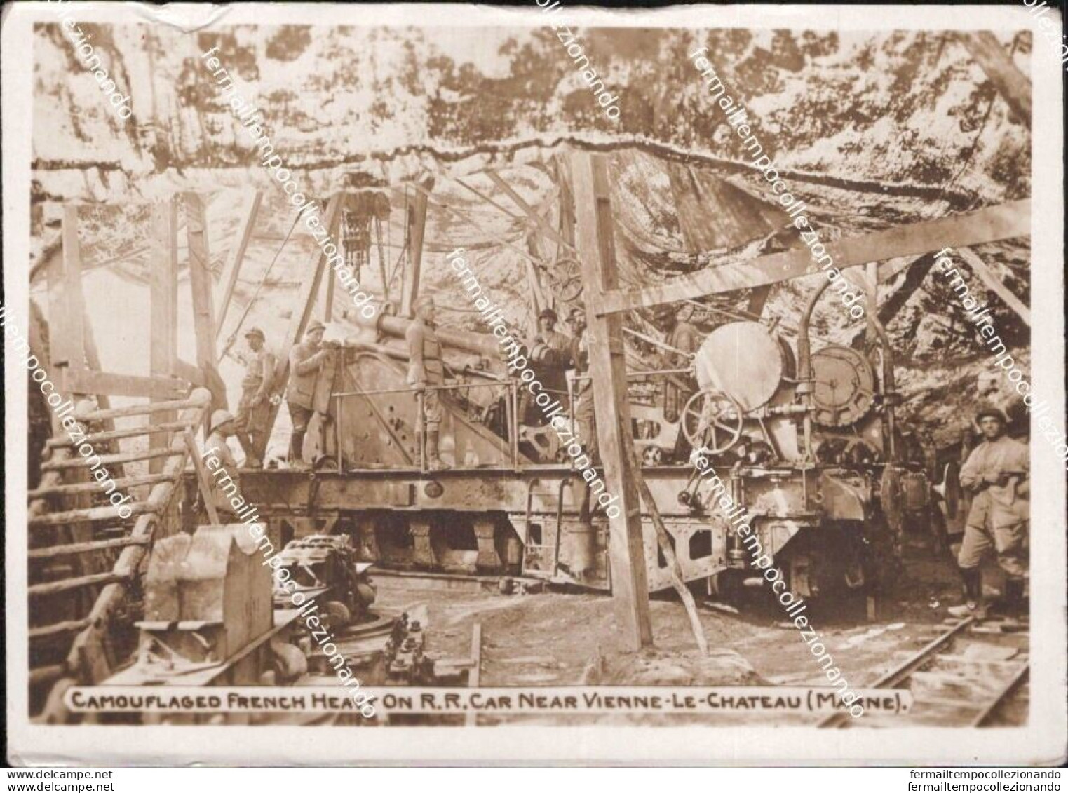 Be773 Foto Militare Www1  Camouflaged French Heavy On R.r.car Near Vienne Le Cha - War, Military