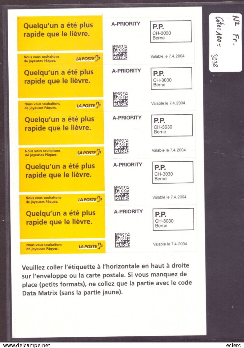 PAQUES 2004 - FEUILLET ETIQUETTES EN FRANCAIS - COTE: 100.- - Automatenmarken