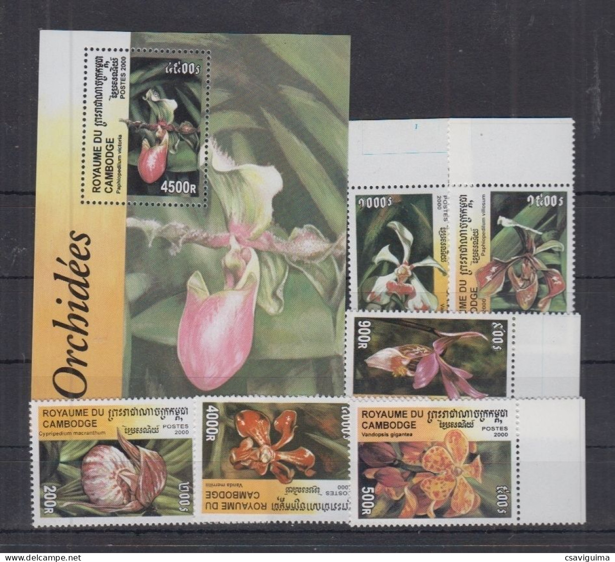 Cambodia (Cambodge) - 2000 - Orchids - Yv 1782U/Z + Bf 173D - Orchidées