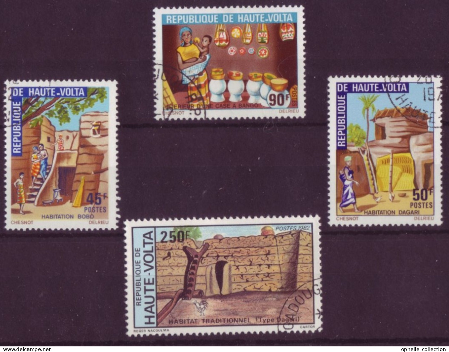 Afrique - Haute-Volta - Habitat - 4 Timbres Différents - 7160 - Haute-Volta (1958-1984)