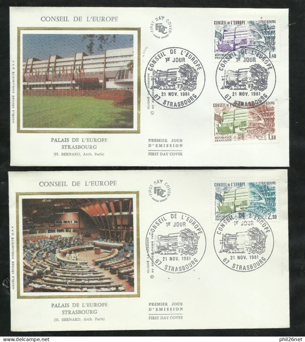 2  FDC Lettres Illustrées Premier Jour Strabourg Le  21/11/81  Service N°65 à 67 Conseil De L'Europe B/TB  Soldé  ! ! ! - 1980-1989