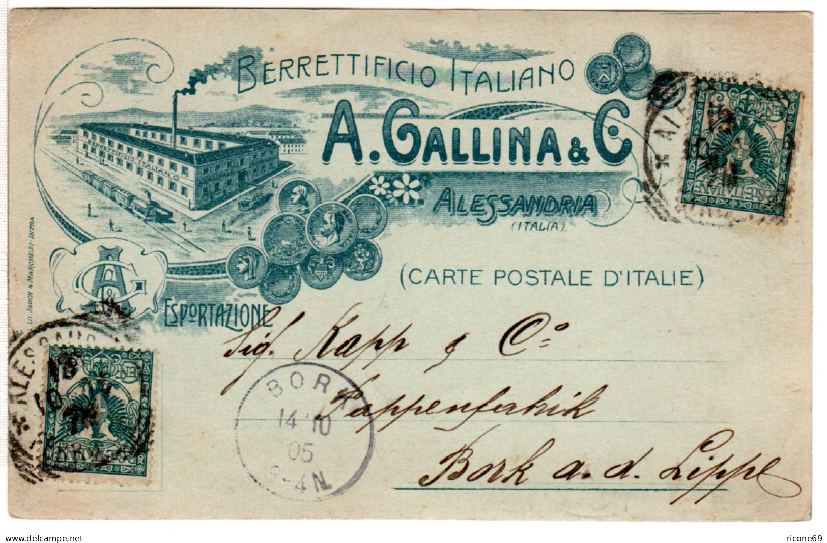 Italien 1905, 2x5 C. Auf Attraktiver Firmenkarte V. ALESSANDRIA - Non Classificati