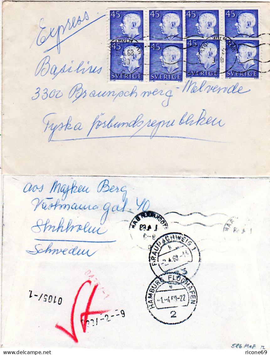 Schweden 1968, MeF 8x45 öre Auf Express Brief V. Stockholm N. Deutschland - Cartas & Documentos