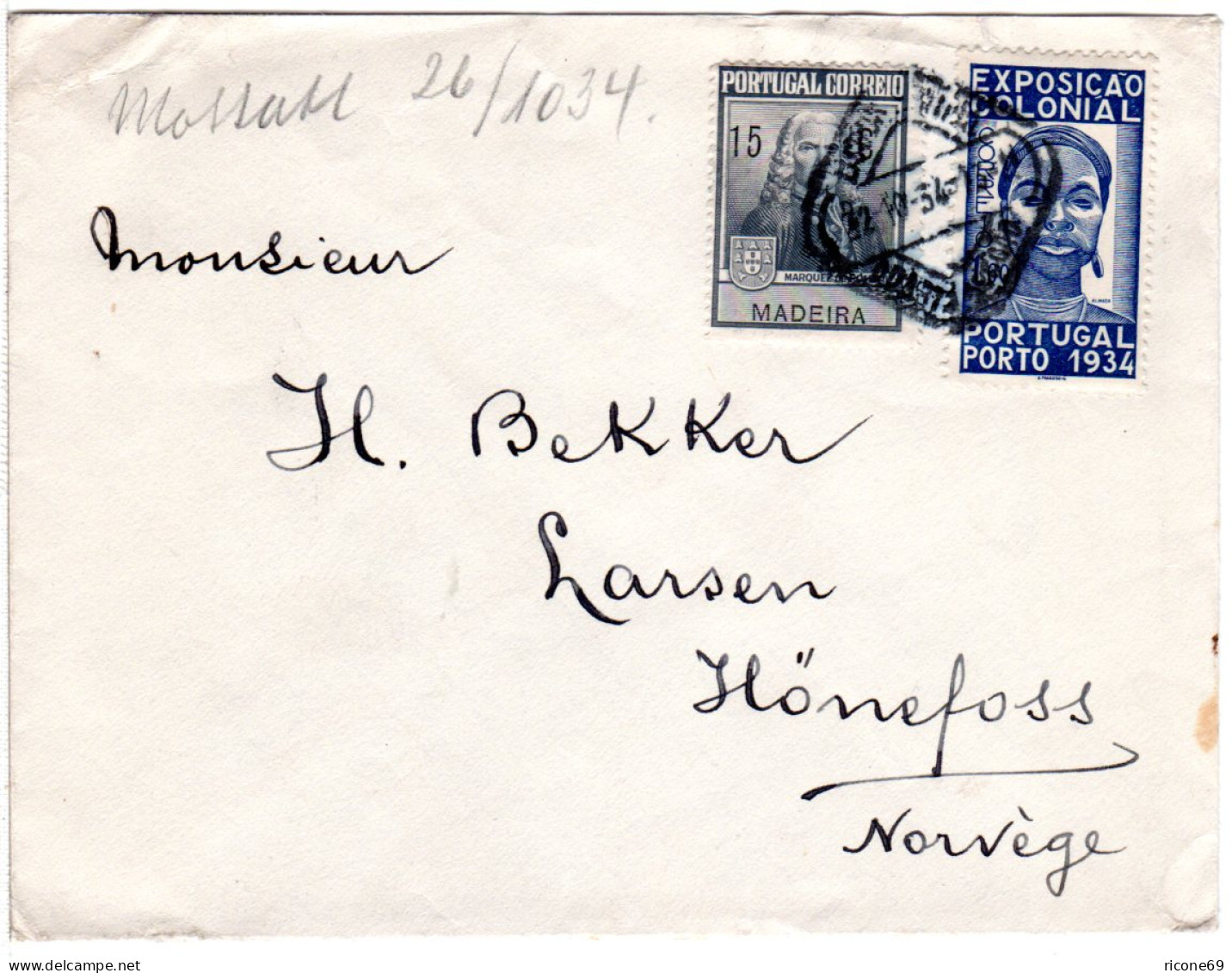 Portugal 1934, 15 C+1,60 E. Auf Brief V. Lisboa N. Norwegen - Other & Unclassified