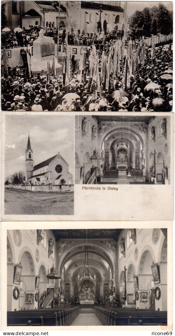 OTZING, 2x Kirche U. Denkmal WK I 1914/18 M. Feierlichkeiten, 3 Sw-AK - Sonstige & Ohne Zuordnung